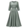 thumbnail image 4 of Guieoi Cotton-Linen Dresses for Women Solid-Color Casual Minimalist Loose-Fit Dress with Elastic Waist and 3/4-Sleeve Gray XL, 4 of 6