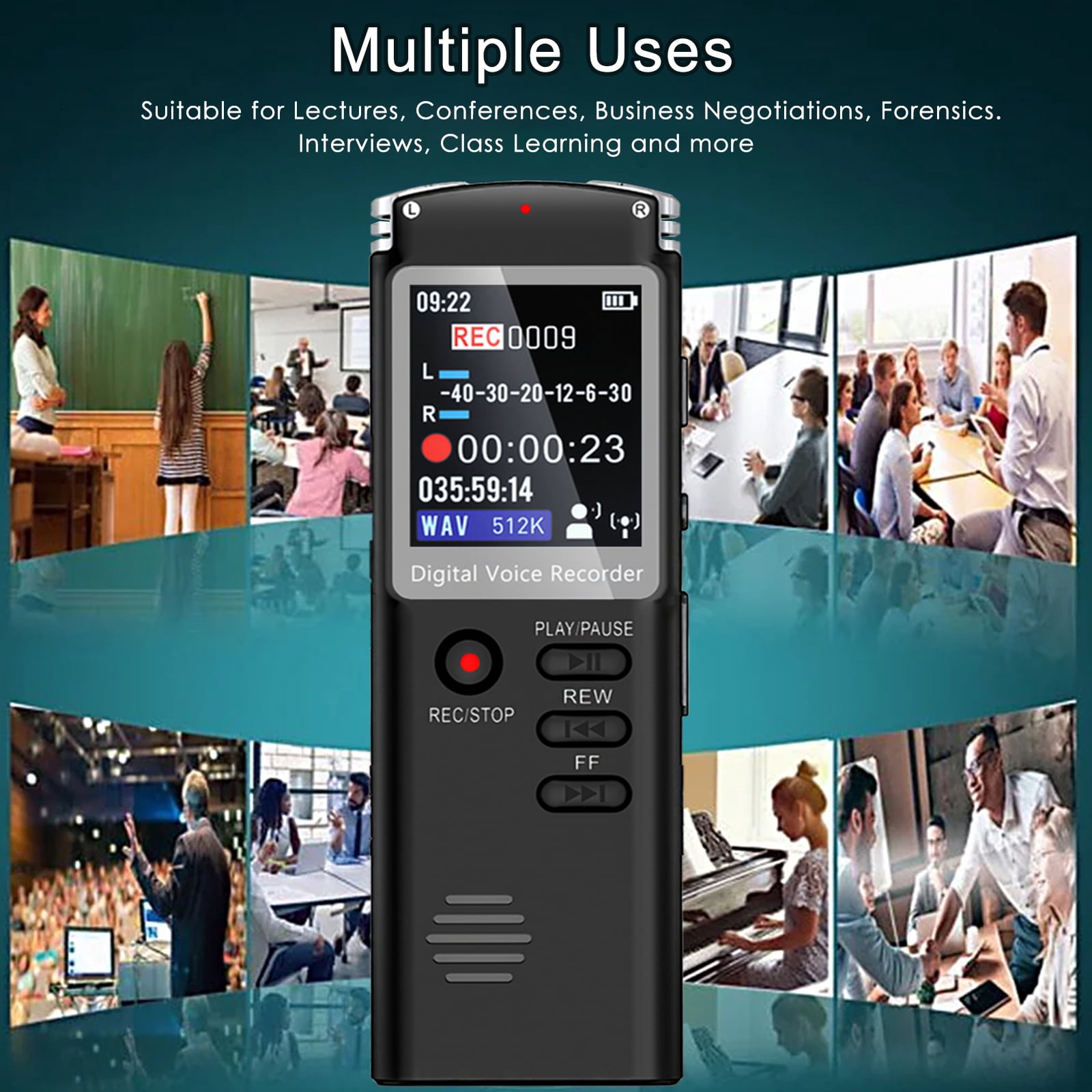 RONY 32GB Digital Voice Recorder Rechargeable Voice Activated Recording Device with A-B Repeat Playback Noise Reduction for Meeting Music Lecture Interview
