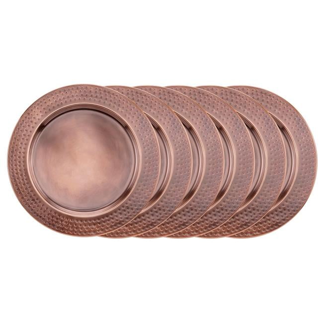 13" Hammered Antique Copper Charger Plates, Set of 6