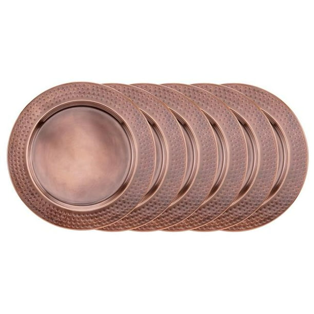 13" Hammered Antique Copper Charger Plates, Set of 6