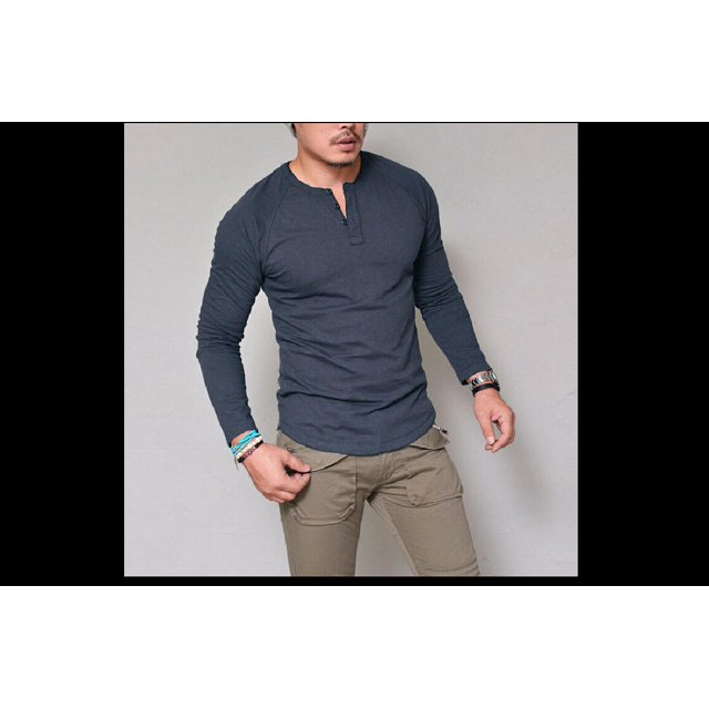 Faithtur Men’s Simple Solid T-shirt, Long Sleeve Open Button Round Collar T-shirt for Spring and Autumn