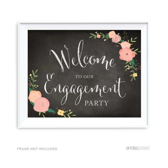 Koyal Wholesale Engagement Party Sign Chalkboard Floral Roses 8.5x11