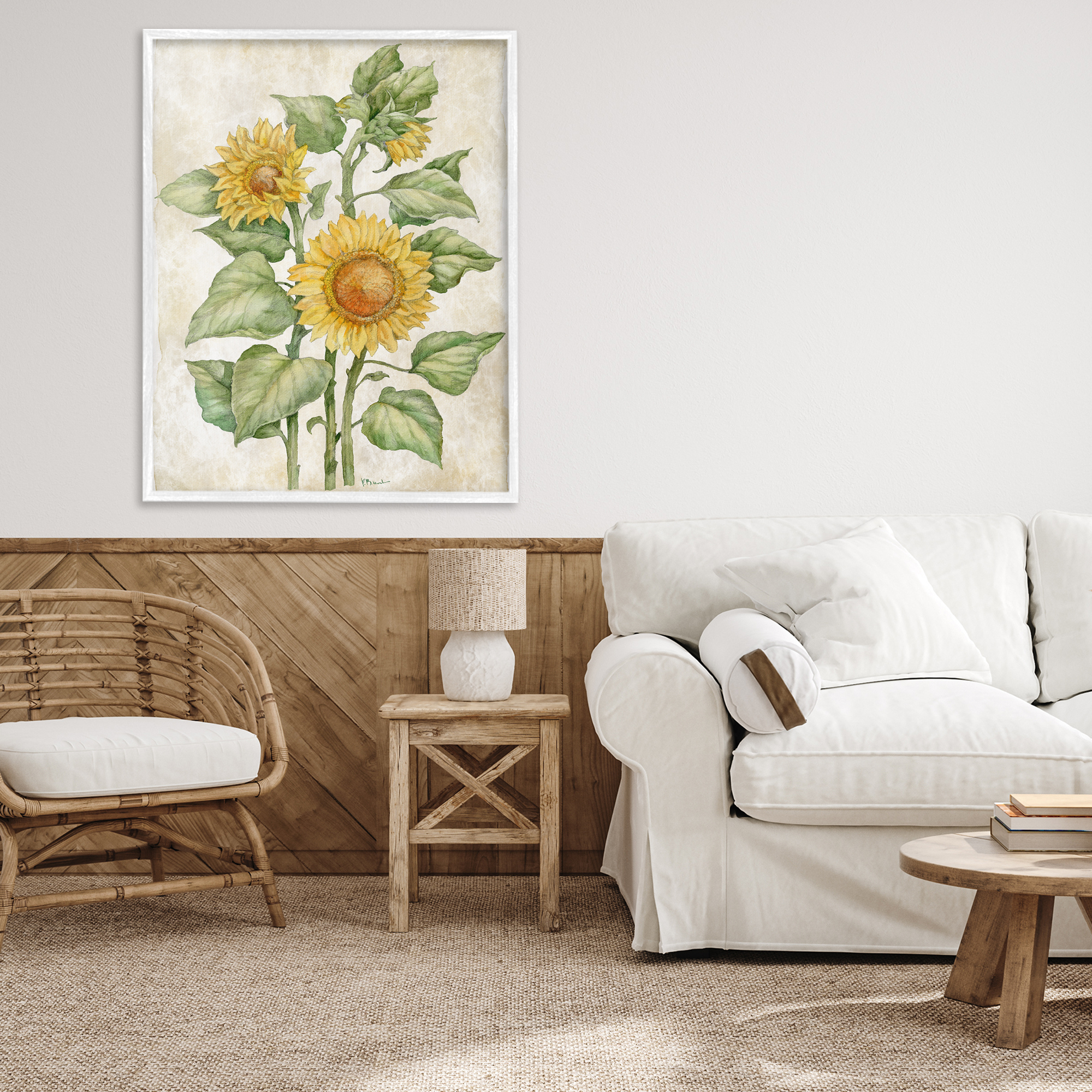 Stupell Industries Floral Journal Sunflower White Framed Giclee Art, design by Paul Brent