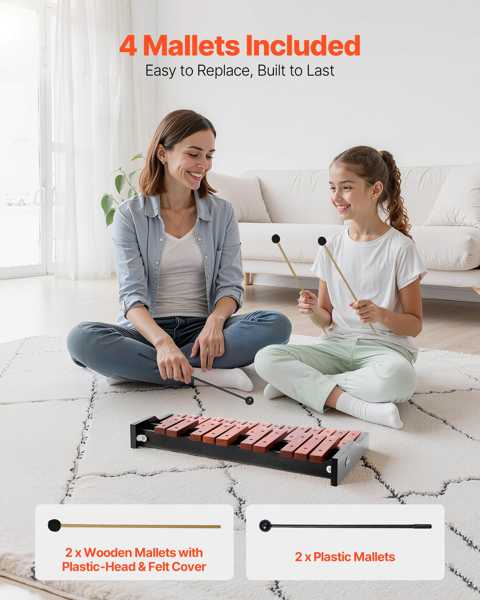 VEVOR Glockenspiel Xylophone, 25 Notes, Wooden Professional Xylophone Percussion Instrument, with 4 Mallets, Carrying Bag, Beginner Glockenspiel Musical Instrument Kit for Adults and Kids Students