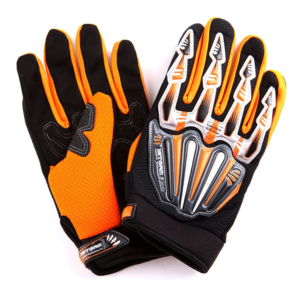 1Storm Adult Motocross Helmet BMX MX ATV Dirt Bike Helmet Racing Style HF801 + Goggle + Gloves Bundle; Sonic Orange