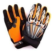1Storm Adult Motocross Helmet BMX MX ATV Dirt Bike Helmet Racing Style HF801 + Goggle + Gloves Bundle; Sonic Orange