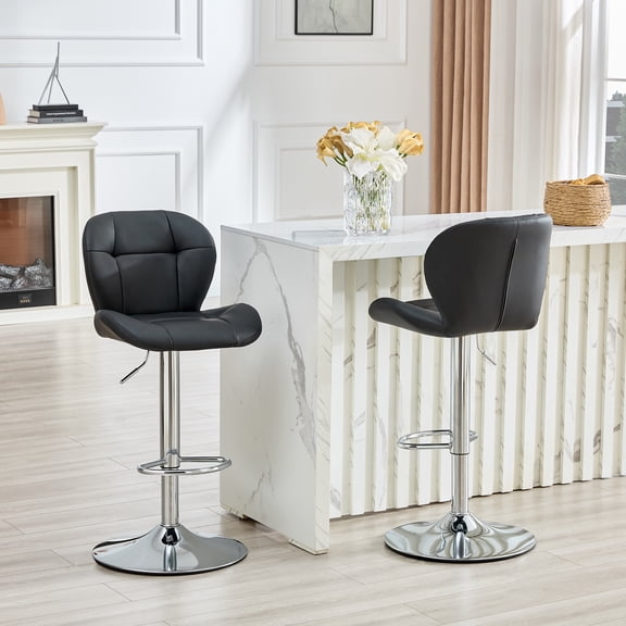 Stntalk Swivel Adjustable Bar Stools Set of 2, PU Leather Bar Chairs with Back and Footrest, Counter Height Stools for Kitchen Island