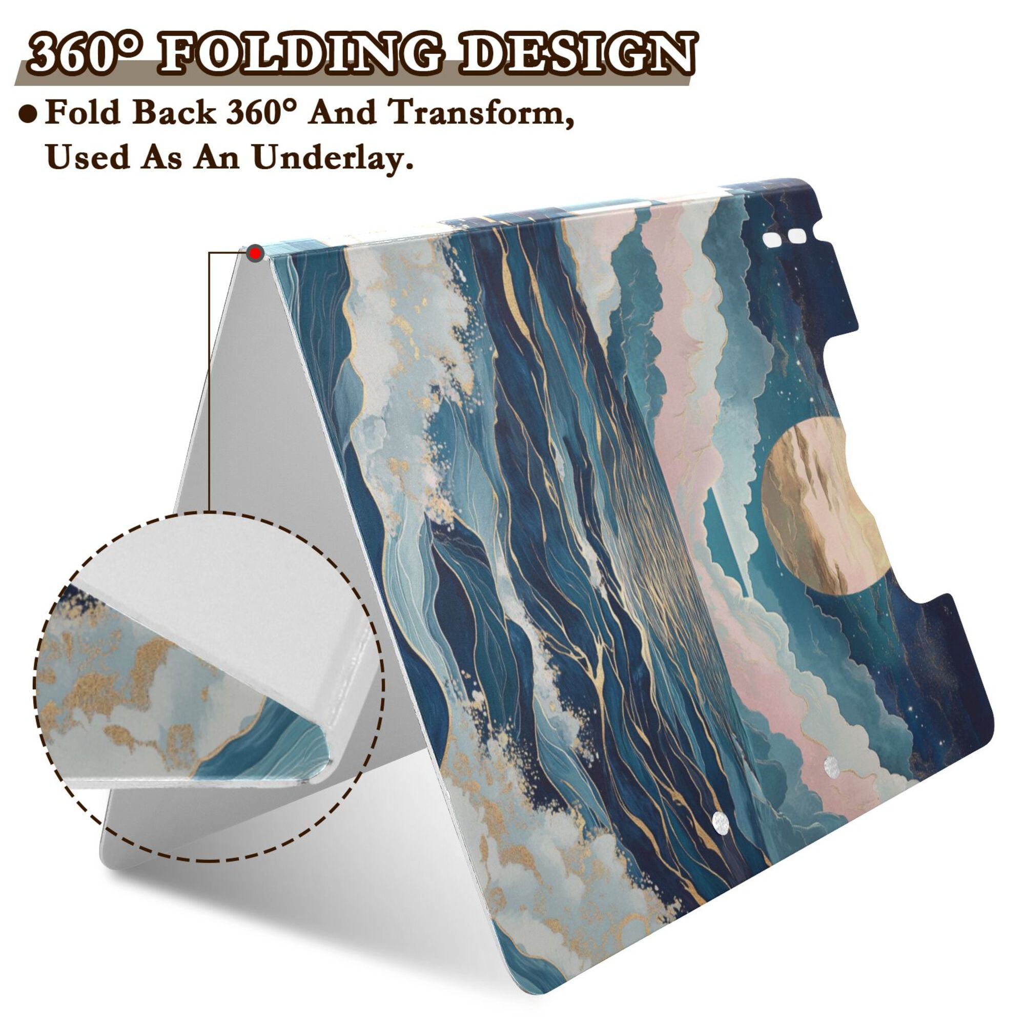FORMRS A4 Clipboard Folder with Pen Holder Horizontal Foldable School Office Binder, Rolling Waves