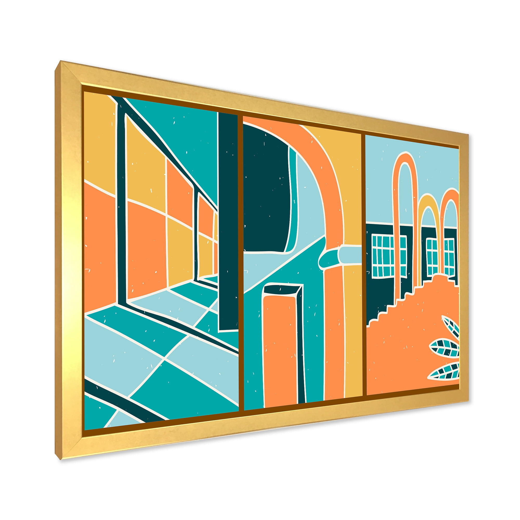 Designart 'Geometric Shapes Vintage Style Building Windows' Modern Framed Art Print