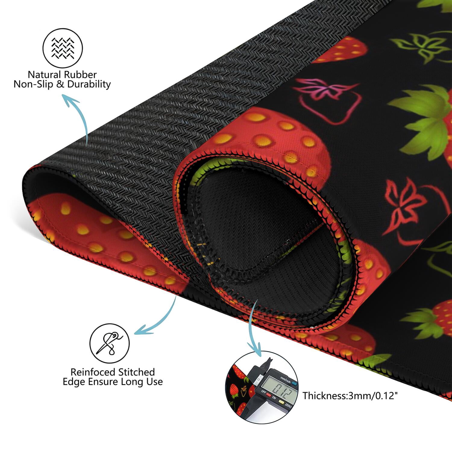 Strawberry Mahjong Mat with Rules, 31.5*31.5in Anti Slip American Mahjong Mat for Table, Noise Reduction, Neoprene Mah jongg Mats with Carrying Bag & 3 Dices, Mahjong Sets Gift, Board Tile Games Mats