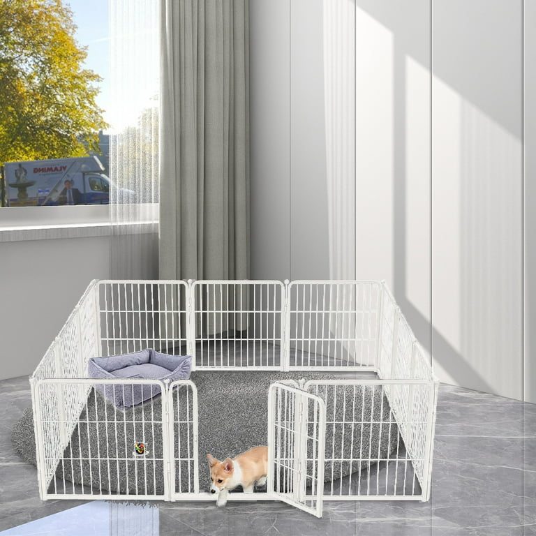 Dog Pen 12 Panels Puppy Playpen with Threshold Free Design for Puppies Small Dogs Old Dogs Heavy Duty Pet Exercise Fence White