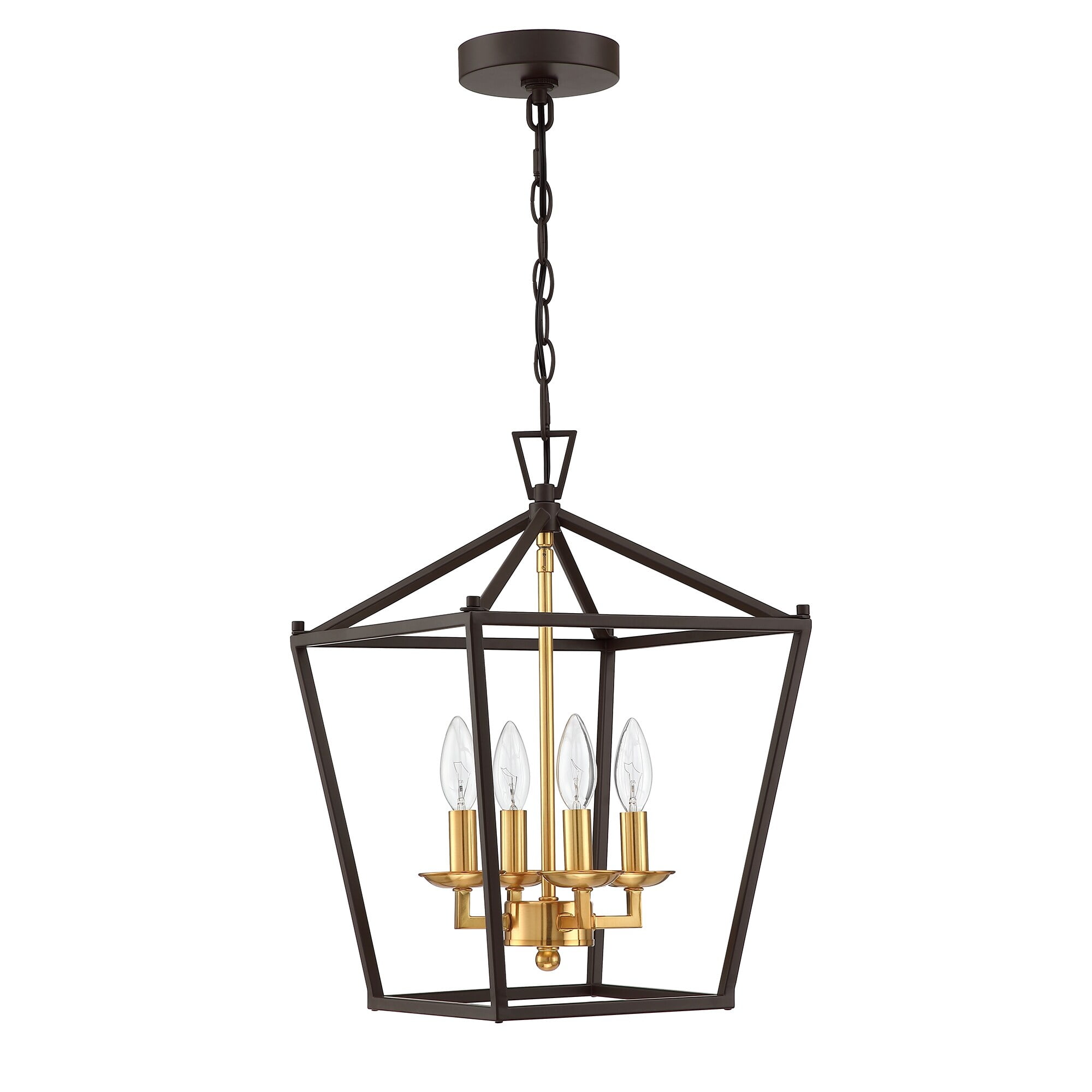 12 in. 4Light Geometric Cage Lantern Pendant Light with Matte Black