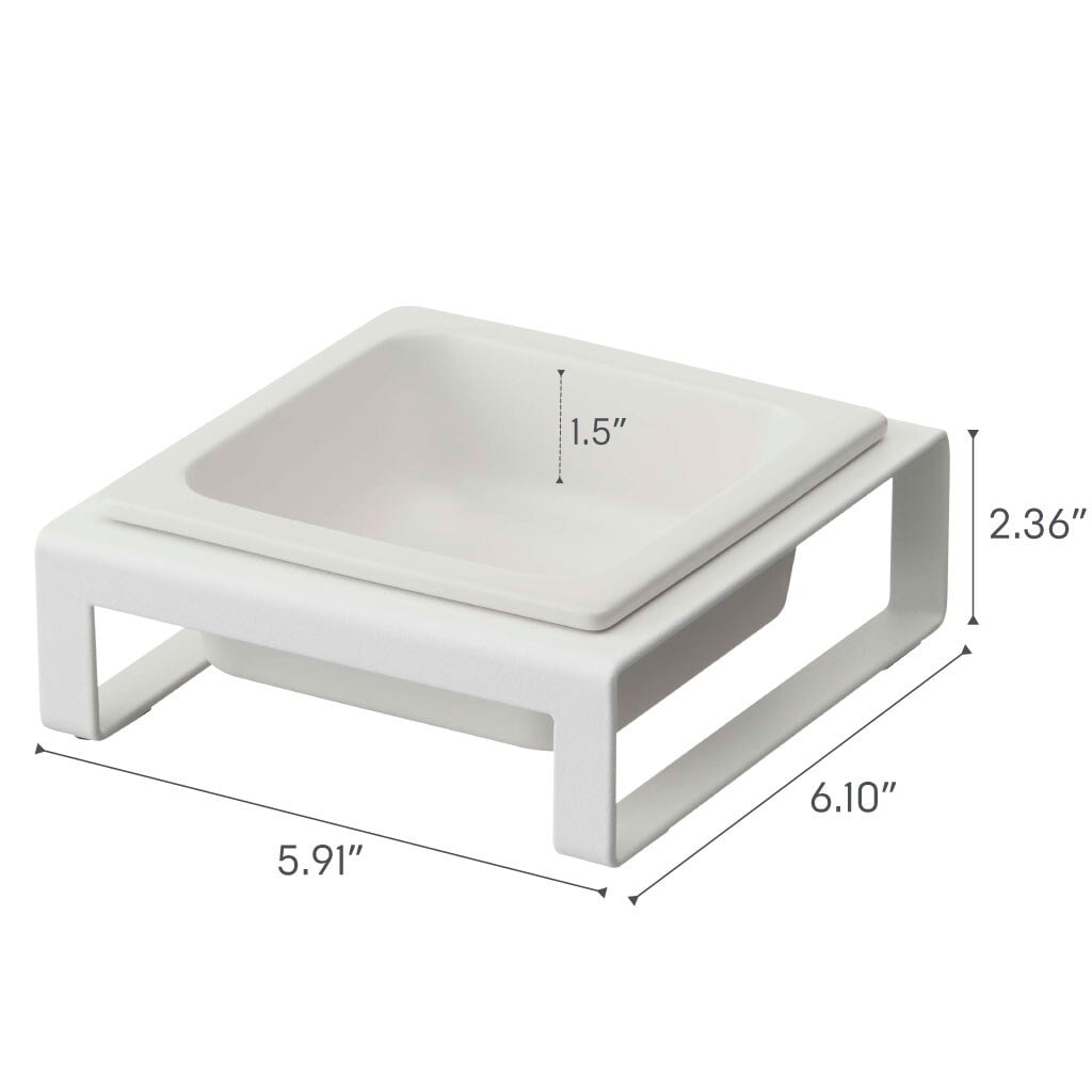 Yamazaki Home Single Pet Food Bowl - Two Styles, Steel and Ceramic, Short, 1.25 White
