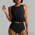 thumbnail image 7 of DISKEBUISS Tankini Swimsuits for Women High Waisted Ruffle Hem Two Piece Bathing Suits Chest Cushion Tummy Control Swimwear, 7 of 7