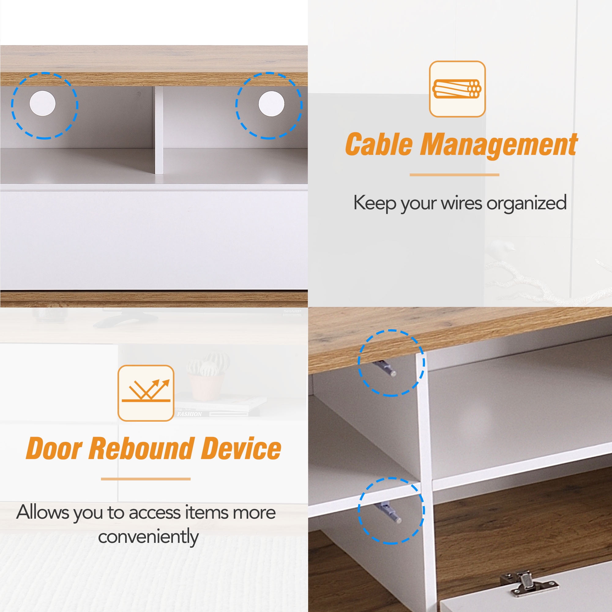 Aukfa TV stand for TVs up to 80" with Door Rebound Device for Living Room Bedroom,White