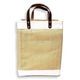 thumbnail image 2 of Eco-Friendly Large Jute and Cotton Leather Handle Market Tote Bag Natural, 2 of 6