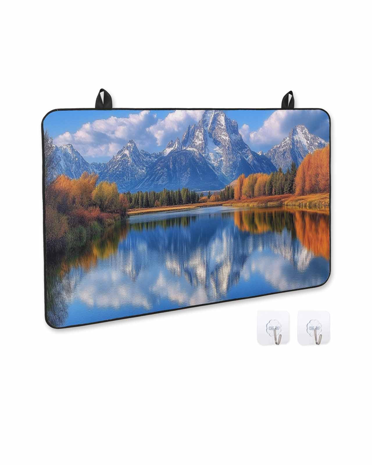 nqOlkjepod Large Induction Cooktop Protector Mat 24"x21", Blue Mountain Stove Top Covers for Electric Stove, Modern Art Yellow Trees Lake Decorative Stove Burner Cover Mats, Glass Top Stove Cover
