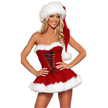 Women's Sexy Santa Mrs Claus Costumes Adult Christmas Holiday Fancy Dress with Hat Sets (L, Red)