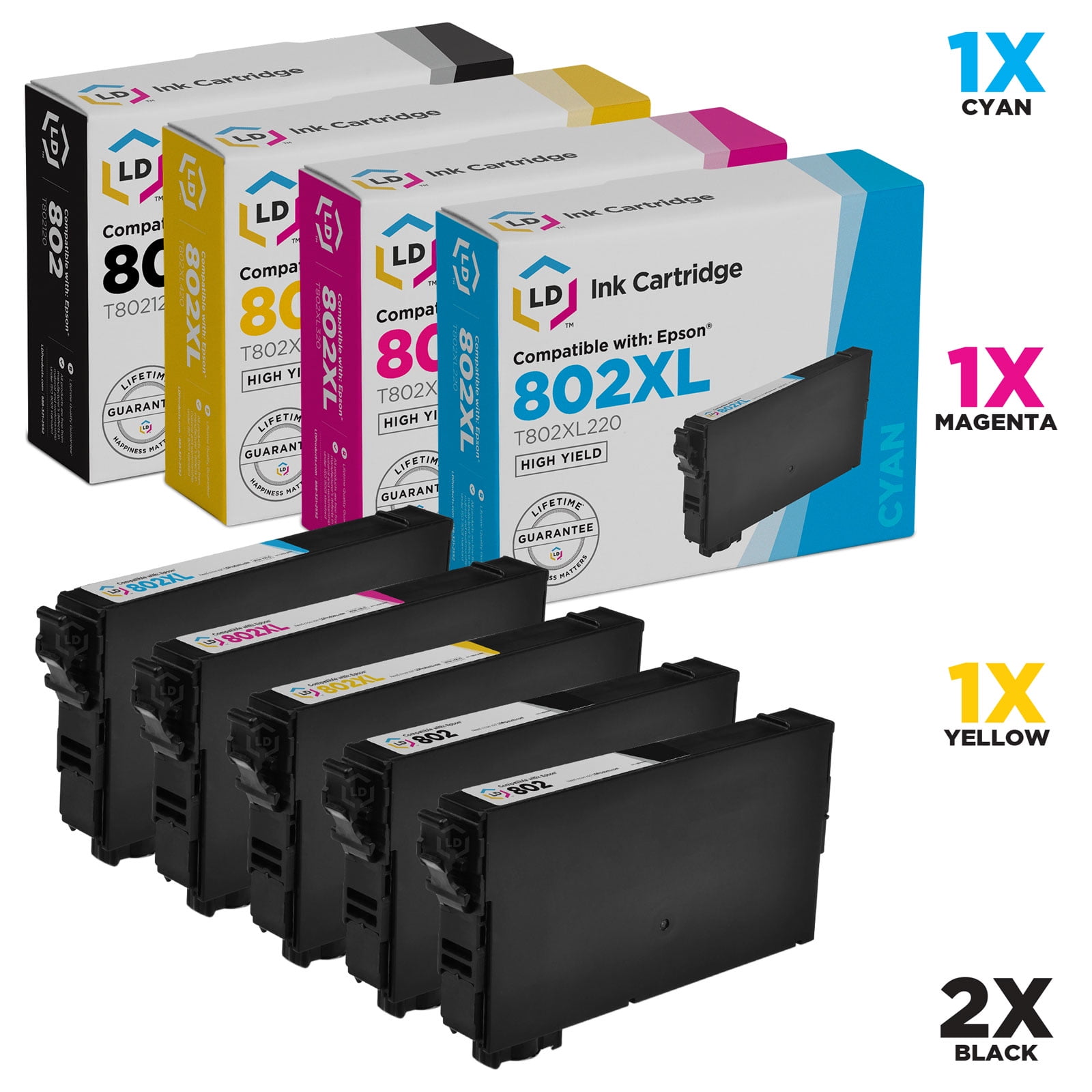 Uniwork Remanufactured Ink Cartridge Replacement for Epson 802 T802 use for Workforce Pro WF-4740 WF-4730 WF-4720 WF-4734 EC-4020 EC-4030 Printer Tray 2 Black