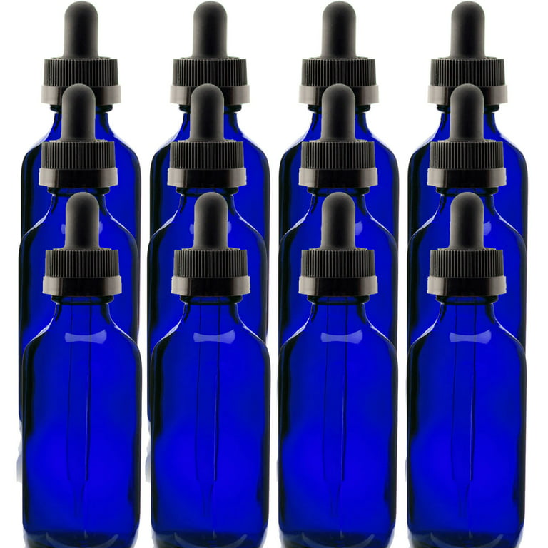 Cobalt Blue 2oz Dropper Bottle (60ml) Pack of 12 - Glass Tincture Bottles  with Eye Droppers for Essential Oils & More Liquids - Leakproof Travel