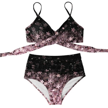 〖TOTO〗Bikinis Swimsuit For Women Criss Cross High Waisted String V-Neck Floral Printed 2 Piece Bathing Swimsuit Bathing Suits For Women