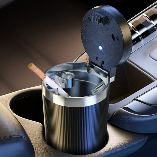 Multifunctional Car Ashtray With Lid For Automatic Car Use Sensory For Interior Use Detachable Stainless Steel Ashtray With Blue LED Mini Car Trash Can