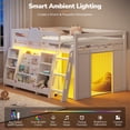 thumbnail image 3 of Low Loft Bed Twin Size with LED Lights and Montessori Storage Bookshelf, Twin Loft Bed Frame with Secret Play Space, Toy Box, Safety Guardrails and Stairs, Wood Twin Beds for Boys/Girls,White, 3 of 9