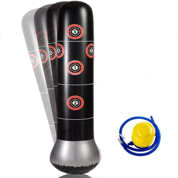 PANuYIN Punching Bag-63inch Free Standing Punching Bag Humanoid Pattern Inflatable Boxing Stand Big Punching Bag for Kids and Adults (Black dot, Air Pump)