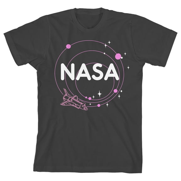NASA Solar System & Spaceship Crew Neck Short Sleeve Girl's Black T-shirt-Medium