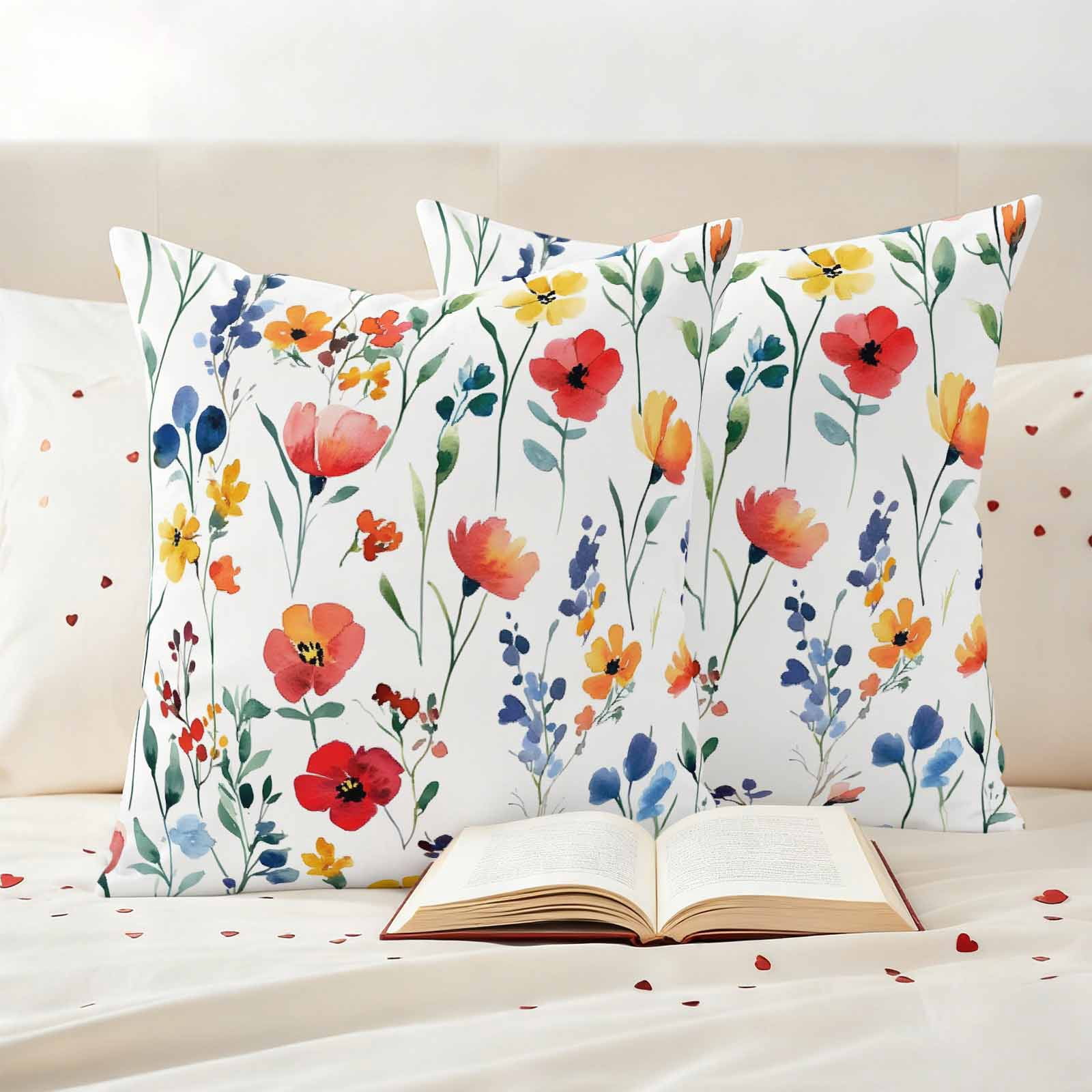 Red Yellow Blue Poppy Pillow Covers 2 Pack Independence Day Pillowcase Waterproof Outdoor Throw Pillow Cover for Patio Garden Square Cushion 24”x24”
