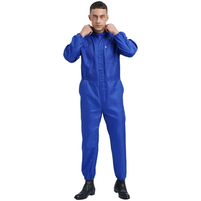 Runhomal Men's Work Overalls Mechanic Uniform Workshop Auto Workwear Coverall Jumpsuit Blue L/170
