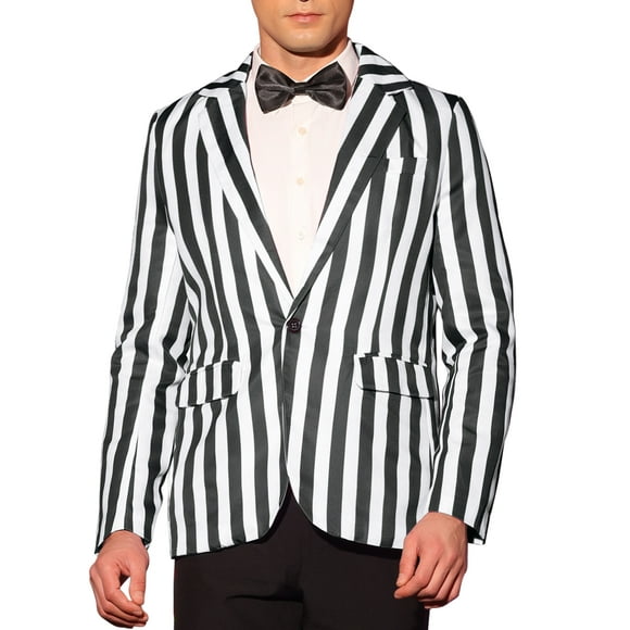 BLAZERS PARA HOMBRES INSPIRE CHIC Patrón a Rayas Cierre de Un Botón Solapa Notch Talla XL Negro Blanco