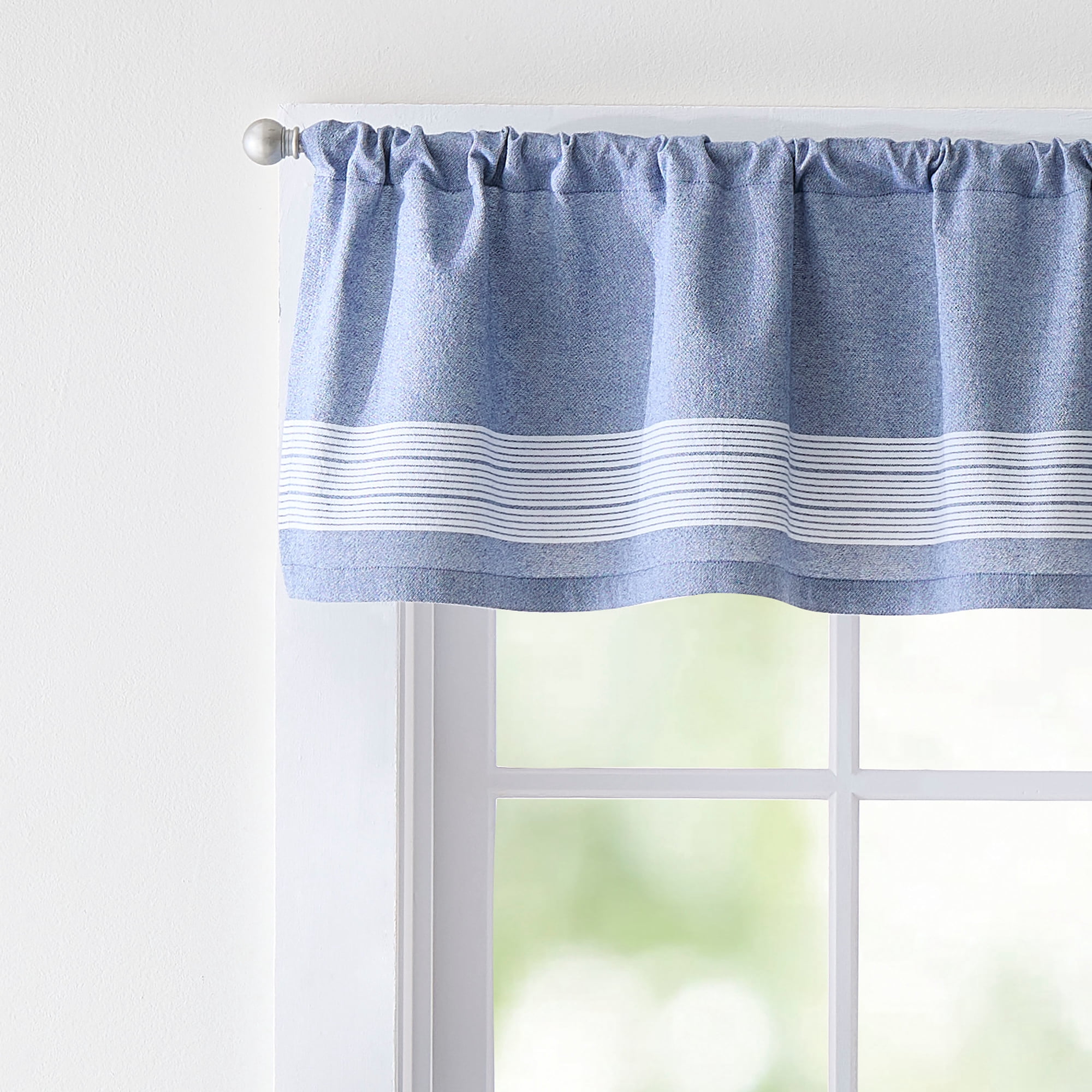 Curtainworks Denim Yarn Dye Valance Blue, 1 Piece, Indoor, Pole Top, 58" x 14", Adult