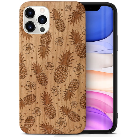 Case Yard Wooden Case Outside Soft TPU Silicone Slim Fit Shockproof Wood Phone Cover for Girls Boys Men and Women Supports Wireless Charging Pineapple Pattern Design case for iPhone-12-Pro-Max