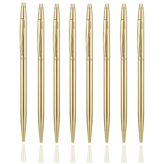 MSTOKIN Metallic Gold Ballpoint Pens, Slim Design, 0.292 in, Gold Ink, 8 Count, "Pack" 8