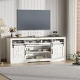 thumbnail image 3 of GloryStar TV Stand for 75 Inch TV, Mid Century Modern Entertainment Console with Sliding Barn Doors and Open Storage, 3 of 7
