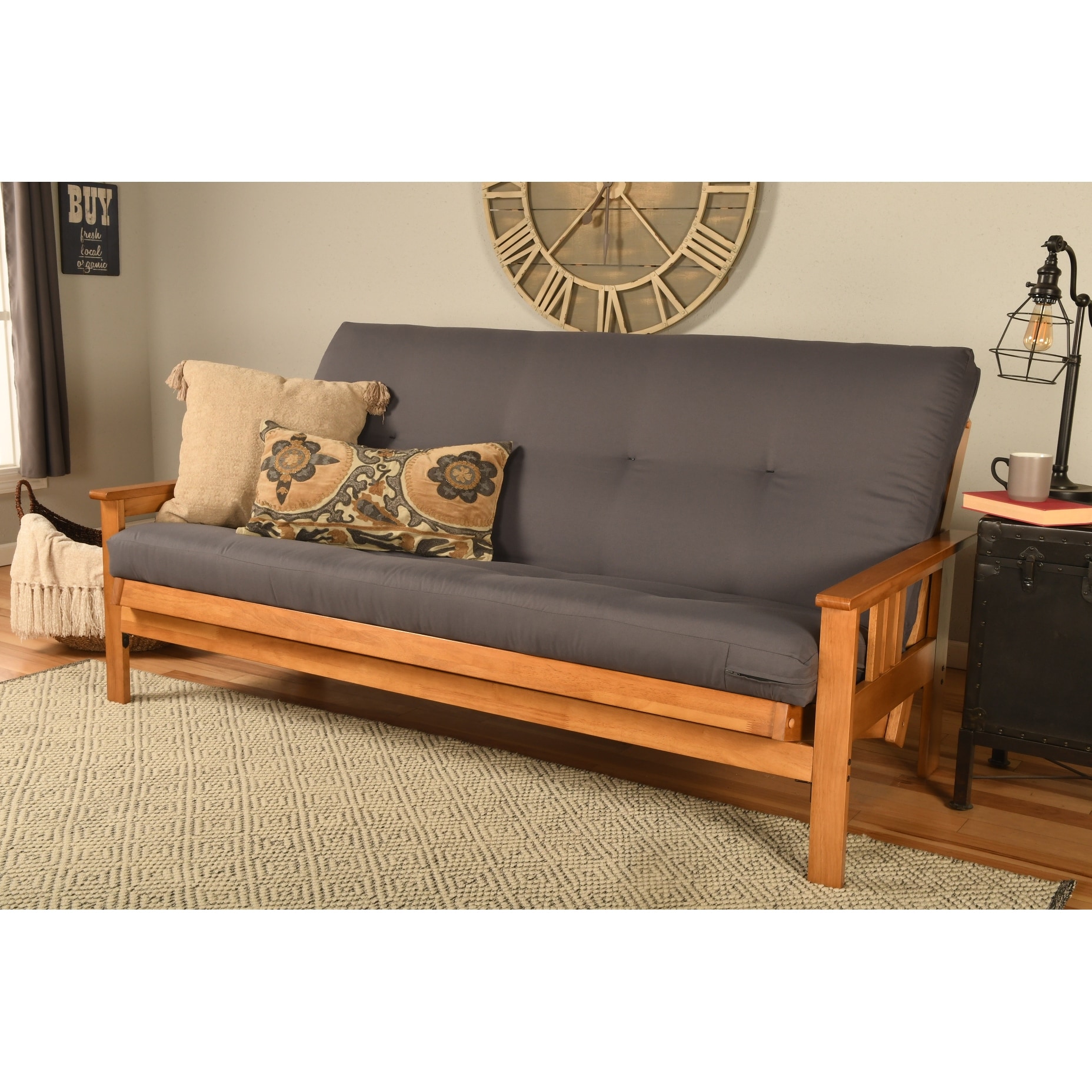 Somette Monterey Fullsize Futon Set in Butternut Finish with Twill Gray Mattress