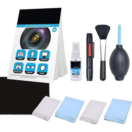 Camkix Camera Lens Cleaning Kit - Air Blower, 2in1 Lens Cleaning Pen, Cleaning Brush, Spray Bottle w/Cleaning Solution, Lens Cleaning Paper Tissue (50 Sheets), Microfiber Cleaning Cloths- for Lenses