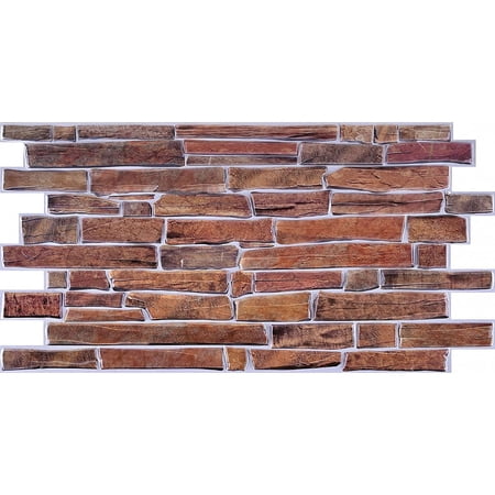 Retro-Art 3D Wall Panels, Slate Stone Bricks, Brown, PVC, 38.5" x 19.4", 002BS