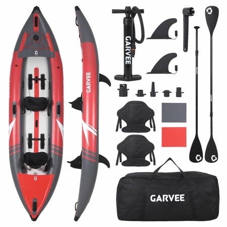 Ataucjin 2 Person Inflatable Kayak,Fishing Kayak for Adults, Portable Touring Kayaks with Padded Seat, 3 Fins, Hand Pump, Carry Bag, Repair Kit,12.5FT/450 LBS Weight Capacity