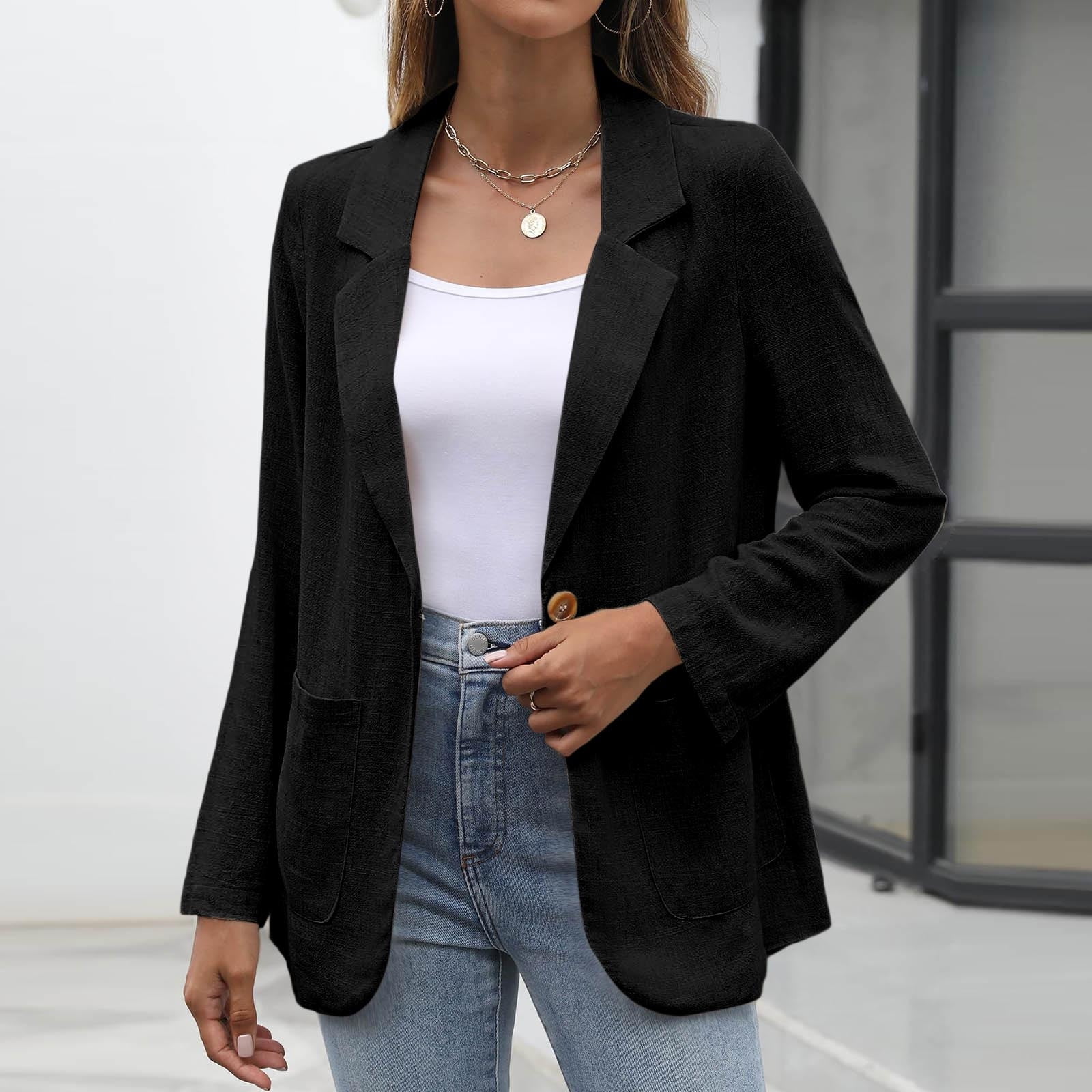 Women's Casual Blazer Lightweight Fall Jackets Solid Color Casual Work Jacket with Pockets Cardigan - image 4