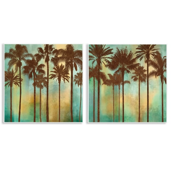 Stupell Industries Palms on Blue & Orange Landscape & Nature Painting Unframed Art Print Wall Art, 12 x 12, Set of 2