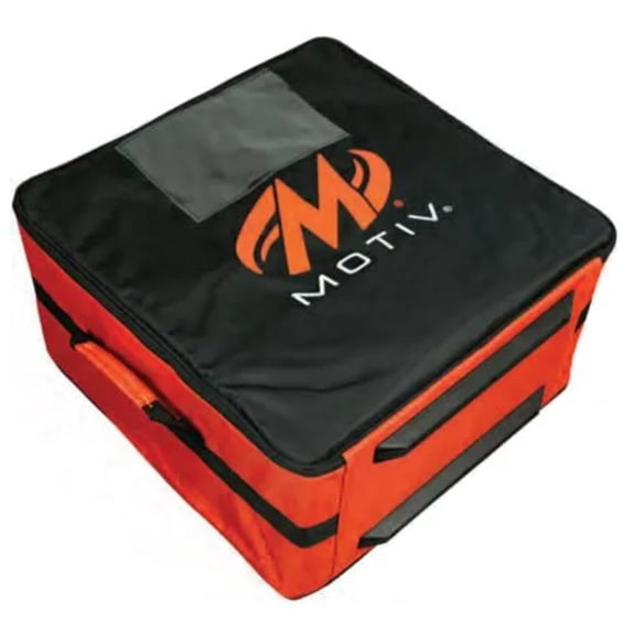 Motiv 4 Ball Bowling Tote Bag, Quad Ball Box Tote with Padded Protection, Durable Heavy-Duty Bowling Gear Bag with Storage, Black Orange