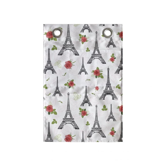 Eiffel Tower Hanging Pocket Organizer, Repetitive Romantic Pattern with Parisian Landmark Building and Rose Flowers, Printed Polyester Storage Bag with Pockets, 14" x 20", Multicolor