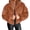 Dark Brown, variant on Women's Winter Warm Puffy Short Coat Lapel Zipper Fleece Jacket Coat with Pockets