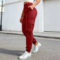 thumbnail image 2 of Fgnfyis Womens Cargo Pants High Waisted Casual Flat Front Pockets Elastic Everyday Comfort Cargo Trousers Women Pants Red XXL, 2 of 6