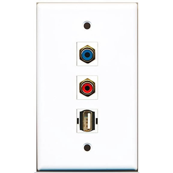 RiteAV - 1 Port RCA Red and 1 Port RCA Blue and 1 Port USB A-A Wall Plate