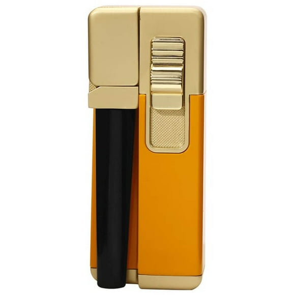 En 1 Briquet 2 en 1 Flamme Inclinée Coupe-Vent pour Tuyaux Cigares Métal Rechargeable Réglable