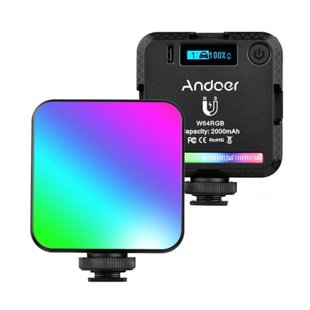 Image of Andoer LED Light W64RGB Rechargeable Video Photography Fill with CRI95+ Dimmable 2500K-9000K 20 Effects LCD Display 3 Cold Shoe Mounts Magnetic Backside for Vloggers Live Streaming Vide