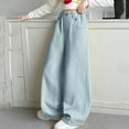 thumbnail image 2 of Girl Pants,Girls Wide Leg Jeans Elastic Waist Denim Pants with Pockets Cute Casual Trousers for Kids,Boys Sweatpants,Z04 Blue,9-10 Years, 2 of 5